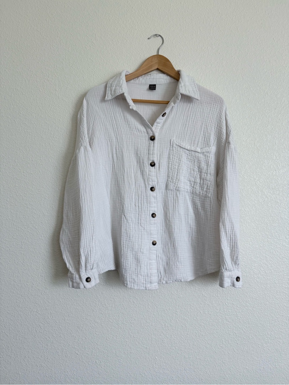 SHEIN White Textured Button-Down Shirt